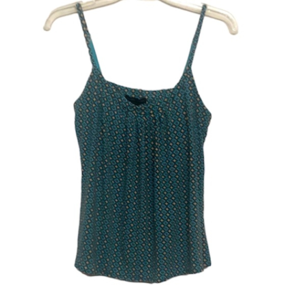 🌞 New York & Co adjustable strap turquoise gold cami tank top shelf bra women M